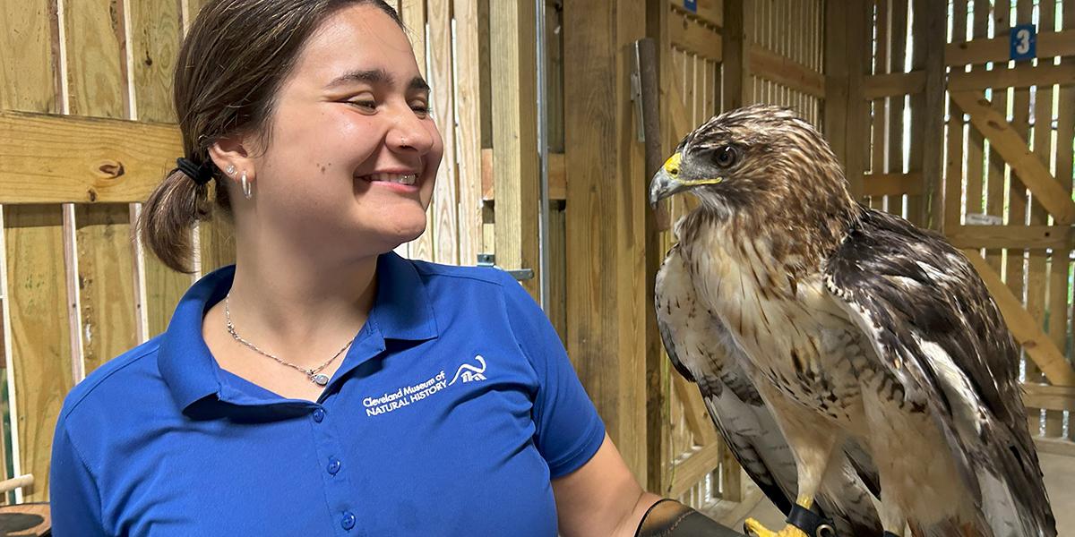 Isabel Merriman Velez with a hawk