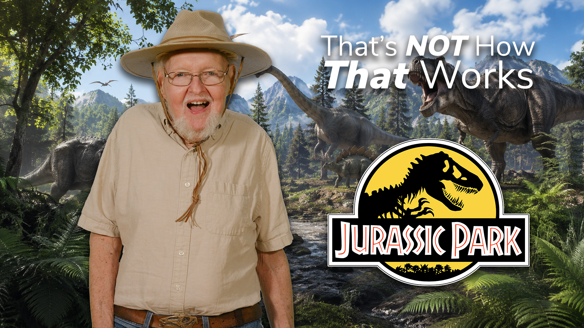 Dale in front of a dinosaur
