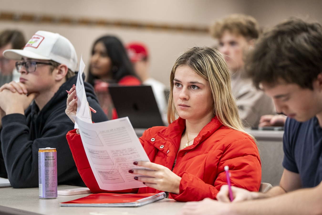 Brand photography with students at Ohio State’s regional campus at Marion. Class in classroom with professor teaching.
