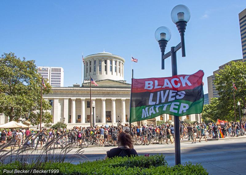 Black Lives Matter protesters Black Lives Matter protesters gather outside the Ohio Statehouse in downtown Columbus. Photo courtesy Paul Becker/Becker1999