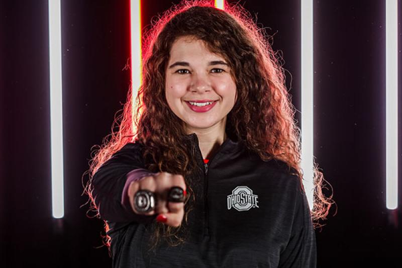 Emily Nothnagle showing off her college rings