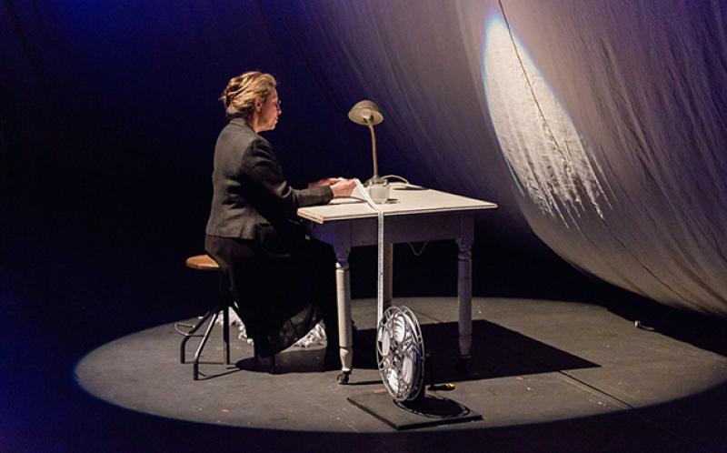 A still from Distinguished University Professor Ann Hamilton's immersive theater performance, "The Theater is a Blank Page," which was staged at UCLA's Center for the Art of Performance in May. Image courtesy Calista Lyon. A still from Distinguished University Professor Ann Hamilton's immersive theater performance, "The Theater is a Blank Page," which was staged at UCLA's Center for the Art of Performance in May. Image courtesy Calista Lyon.