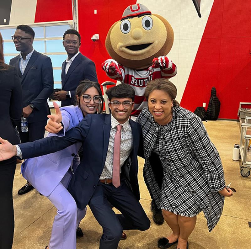 Yasmeen Quadri with people at the President's Buckeye Accelerator pitch finale Yasmeen Quadri with people at the President's Buckeye Accelerator pitch finale