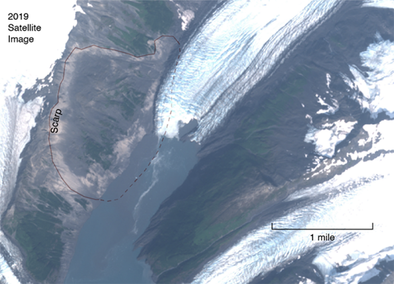 The site of a potential landslide in Barry Arm, Alaska. The site of a potential landslide in Barry Arm, Alaska.