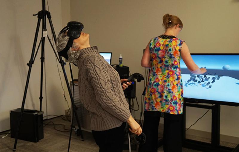 Researchers explore applications of virtual reality at the Advanced Computing Center for the Arts and Design. Researchers explore applications of virtual reality at the Advanced Computing Center for the Arts and Design.