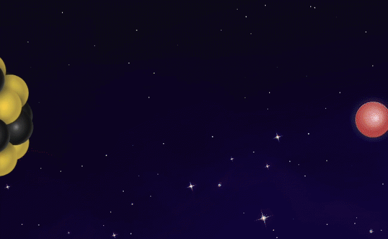 Animation of electron colliding with heavier particle. Animation of electron colliding with heavier particle.