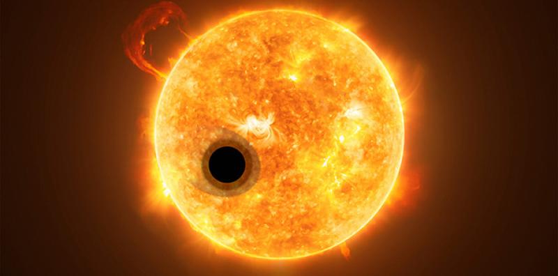 Artist's rendering of WASP-107b, a gas giant, orbiting a highly active K-type star about 200 light-years from Earth. Artist's rendering of WASP-107b, a gas giant, orbiting a highly active K-type star about 200 light-years from Earth.