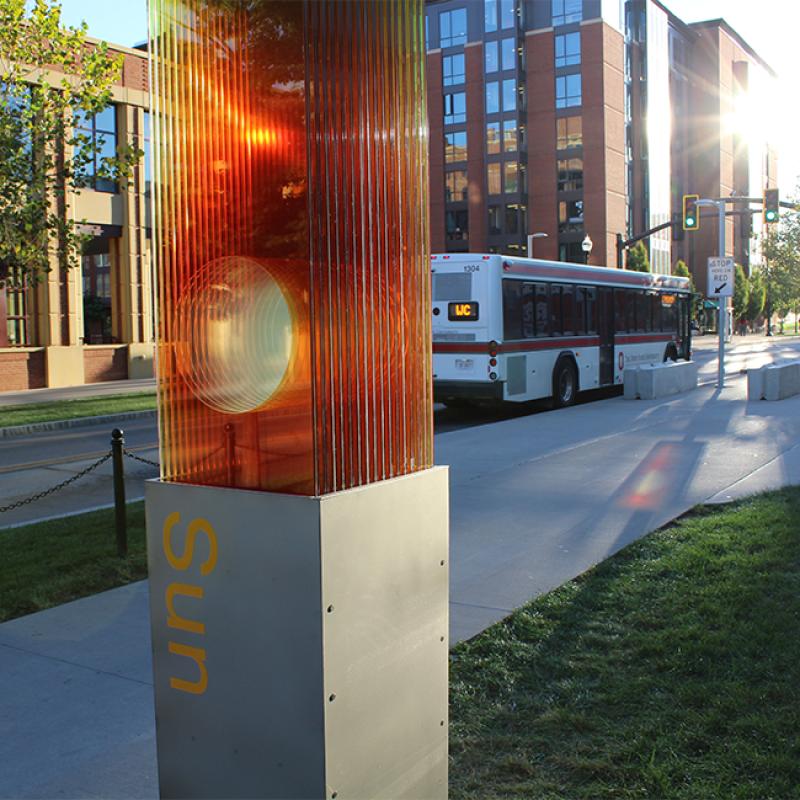 "The Solar System to Scale" comprises 10 mixed-media kiosks that begin with a “sun” kiosk on Woodruff Avenue outside of CBEC and end with a “Pluto and Beyond” kiosk near the Chadwick Arboretum Learning Gardens on West Campus. "The Solar System to Scale" comprises 10 mixed-media kiosks that begin with a “sun” kiosk on Woodruff Avenue outside of CBEC and end with a “Pluto and Beyond” kiosk near the Chadwick Arboretum Learning Gardens on West Campus.