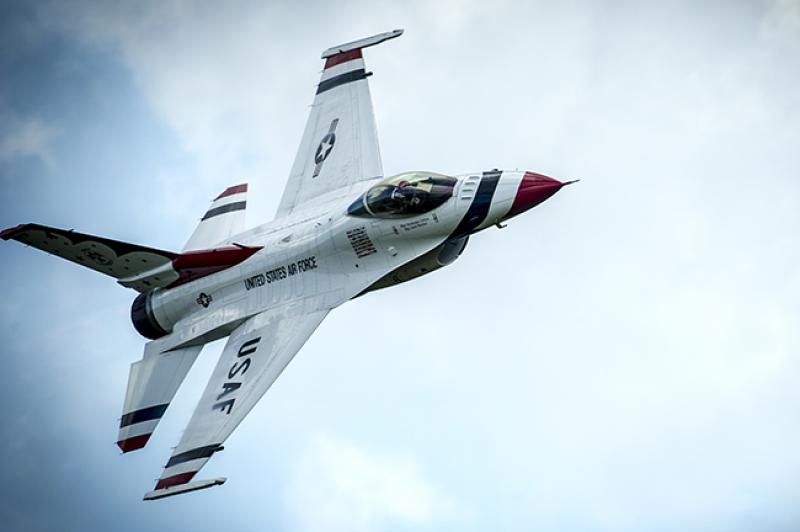 Thunderbird 6 performs the Sneak Pass maneuver during a practice show at Melbourne, Florida, Oct. 3, 2014. Photo credit U.S. Air Force. Thunderbird 6 performs the Sneak Pass maneuver during a practice show at Melbourne, Florida, Oct. 3, 2014. Photo credit U.S. Air Force.