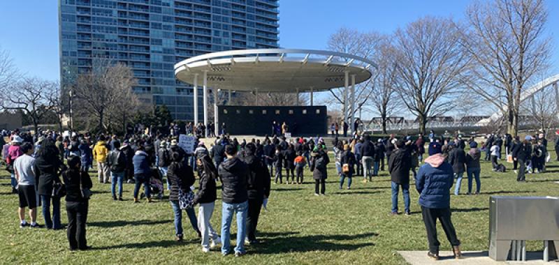 A rally against anti-Asian racism at Bicentennial Park on March 20. Photo courtesy Ce Shang A rally against anti-Asian racism at Bicentennial Park on March 20. Photo courtesy Ce Shang