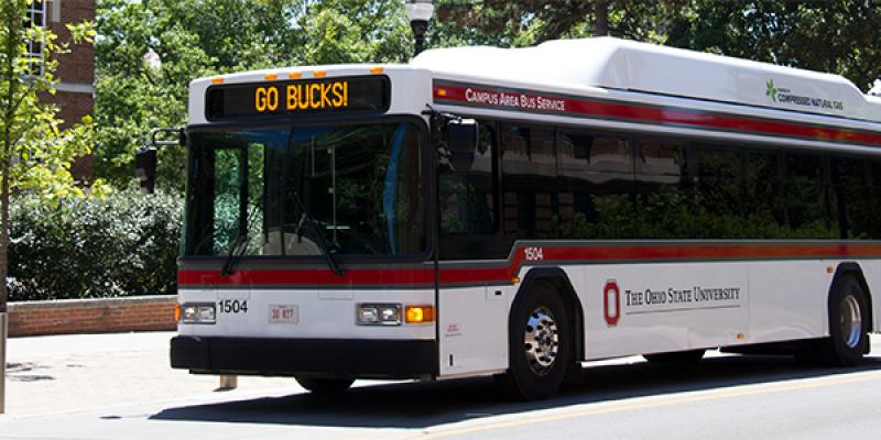 CABS bus that reads "Go Bucks!" CABS bus that reads "Go Bucks!"