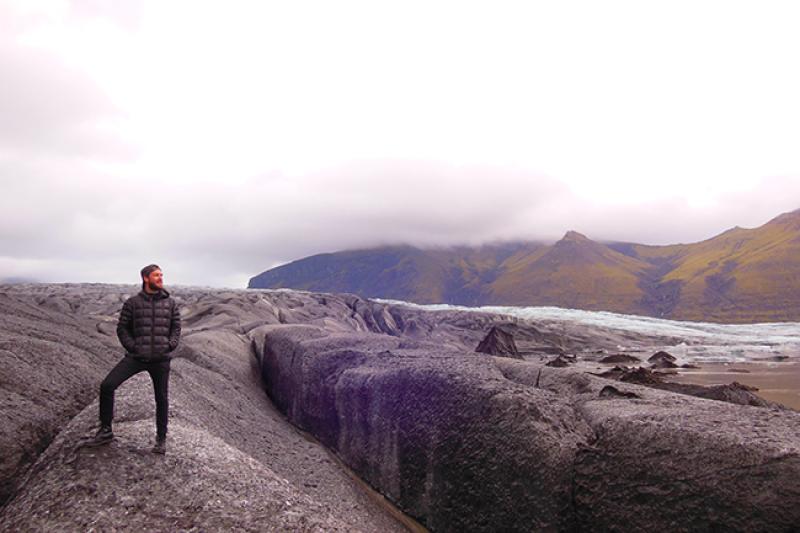 Forrest Schoessow, a PhD candidate in the Department of Geography, stands on a glacier in Iceland in September 2014. Forrest Schoessow, a PhD candidate in the Department of Geography, stands on a glacier in Iceland in September 2014.