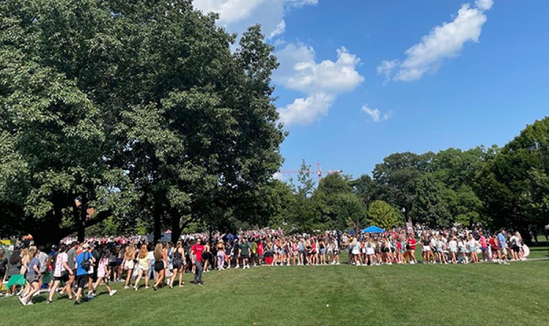 Involvement Fair 2021 Student on the oval at the ohio state involvement fair