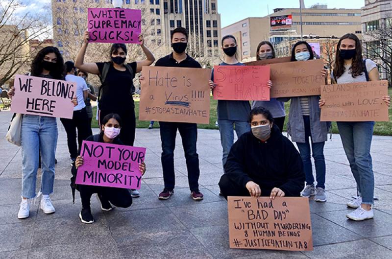 Activists at a rally against Asian hate at the Ohio Statehouse on March 27. Activists at a rally against Asian hate at the Ohio Statehouse on March 27.