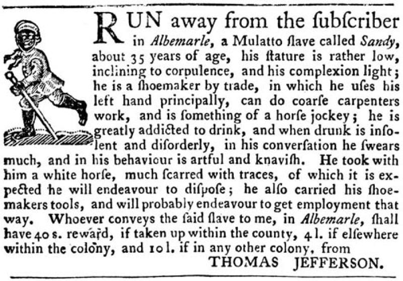 Description of runaway slave from Thomas Jefferson Description of runaway slave from Thomas Jefferson