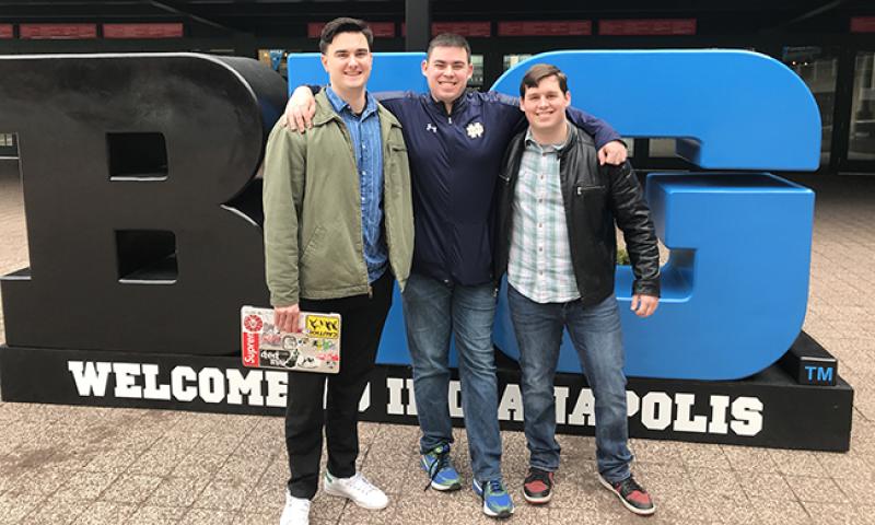 From left: Griffin Strom, Lantern sports director Brian Nelson and Lantern assistant sports editor Andy Anders in front of the Bankers Life Fieldhouse in Indianapolis From left: Griffin Strom, Lantern sports director Brian Nelson and Lantern assistant sports editor Andy Anders in front of the Bankers Life Fieldhouse in Indianapolis