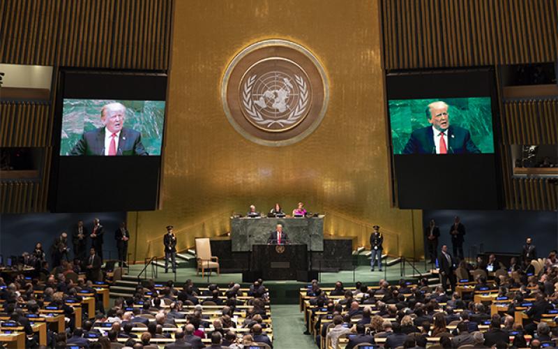 President Trump giving a speech at the United Nations President Trump giving a speech at the United Nations