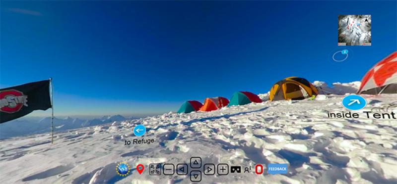 A screenshot from a Virtual Ice Tour of Ohio State researchers' expedition to a glacier in Peru. A screenshot from a Virtual Ice Tour of Ohio State researchers' expedition to a glacier in Peru.