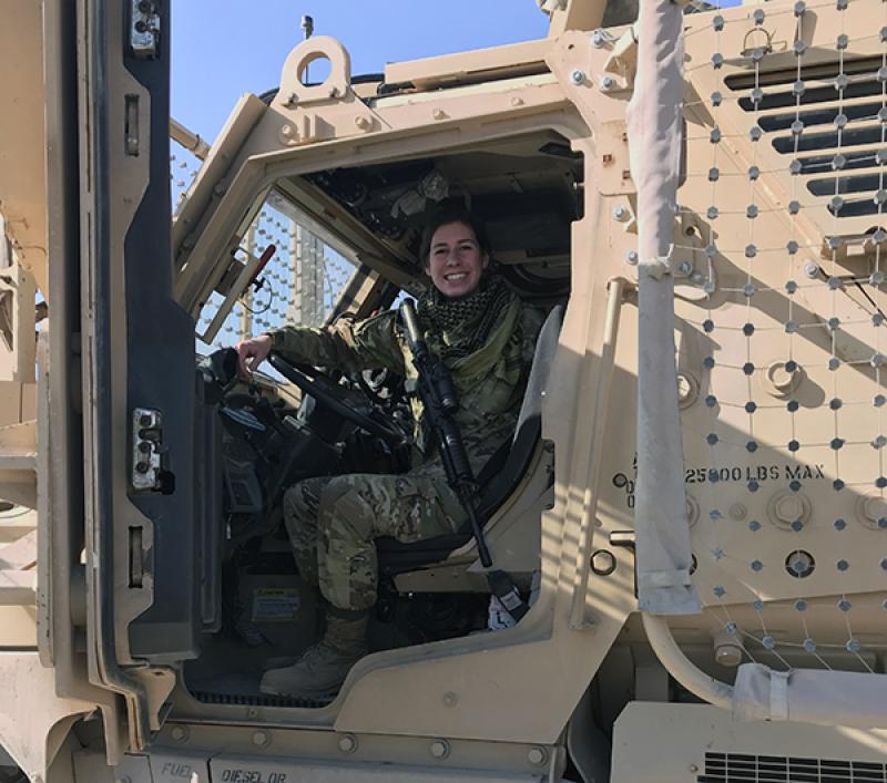 Sarah Wood in a military vehicle Sarah Wood in a military vehicle