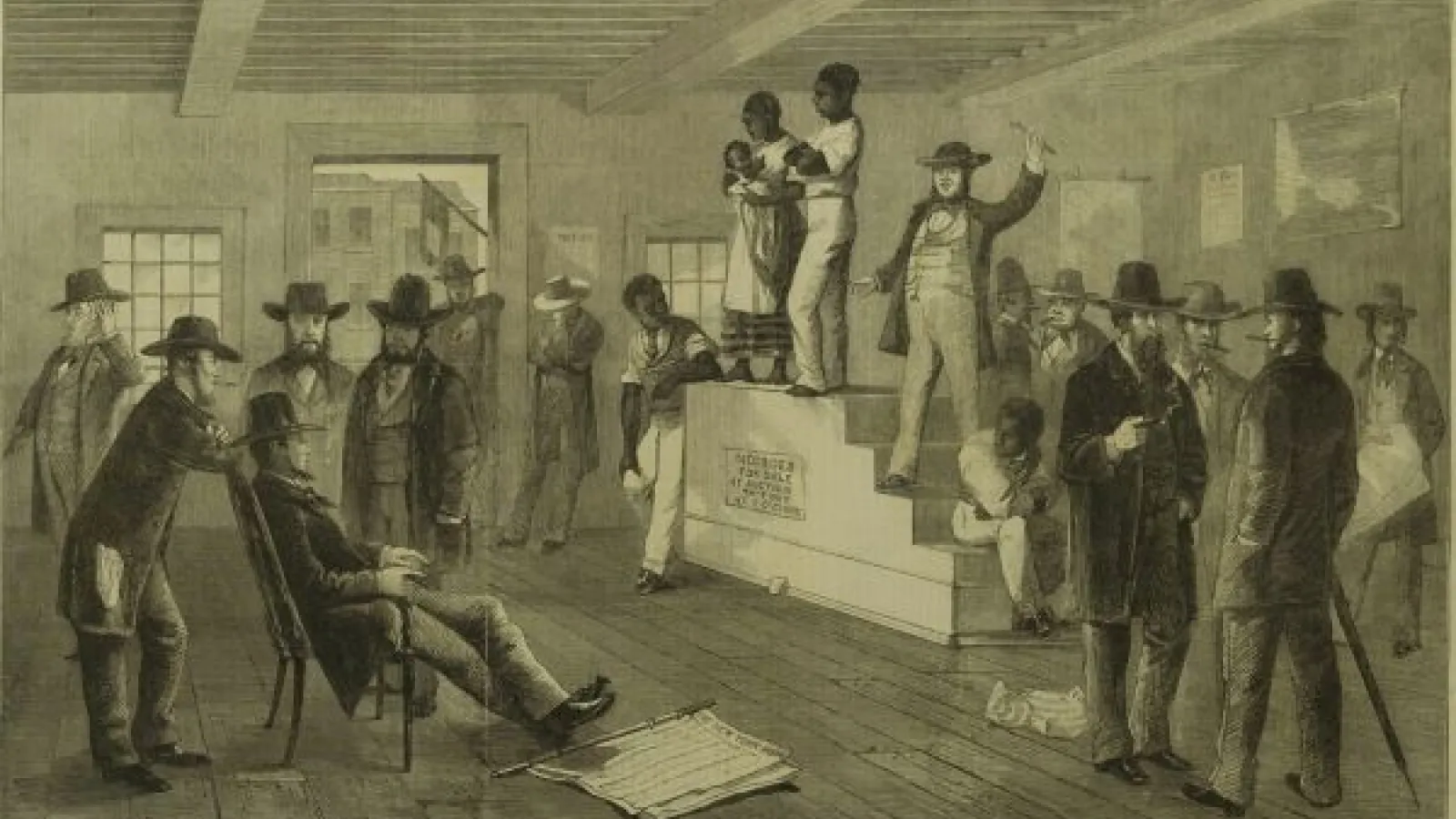 an illustration of a slave auction