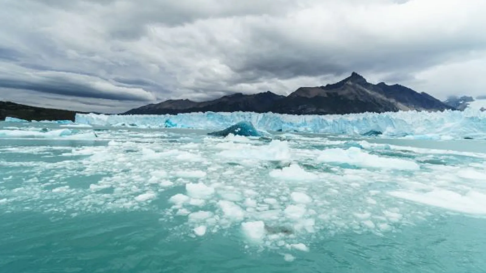 melting glacier and floating ice blocks