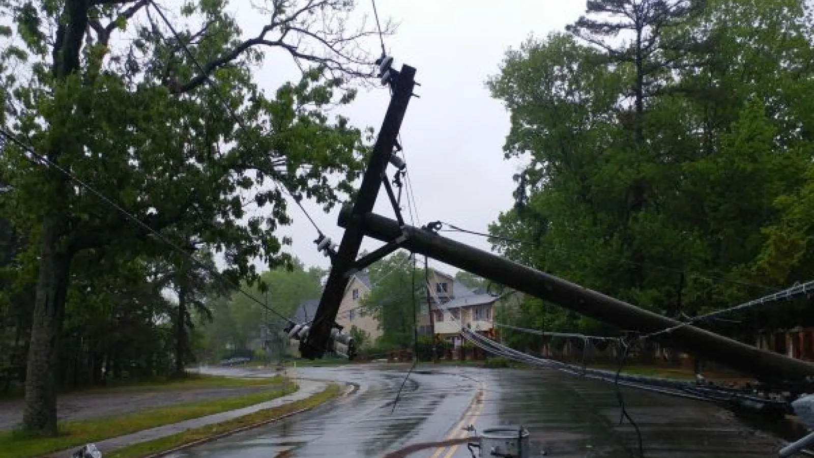 downed power lines on a residential street