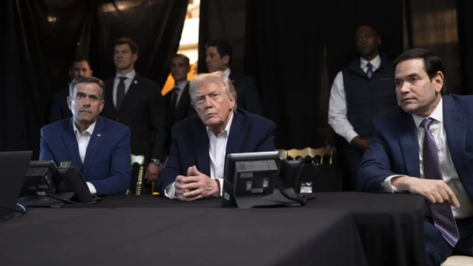 U.S. President Donald Trump, CIA Director John Ratcliffe (L) and Secretary of State Marco Rubio monitor U.S. military operations in Venezuela, from Trump's Mar-a-Lago Club on January 3, 2026 in Palm Beach, Florida.