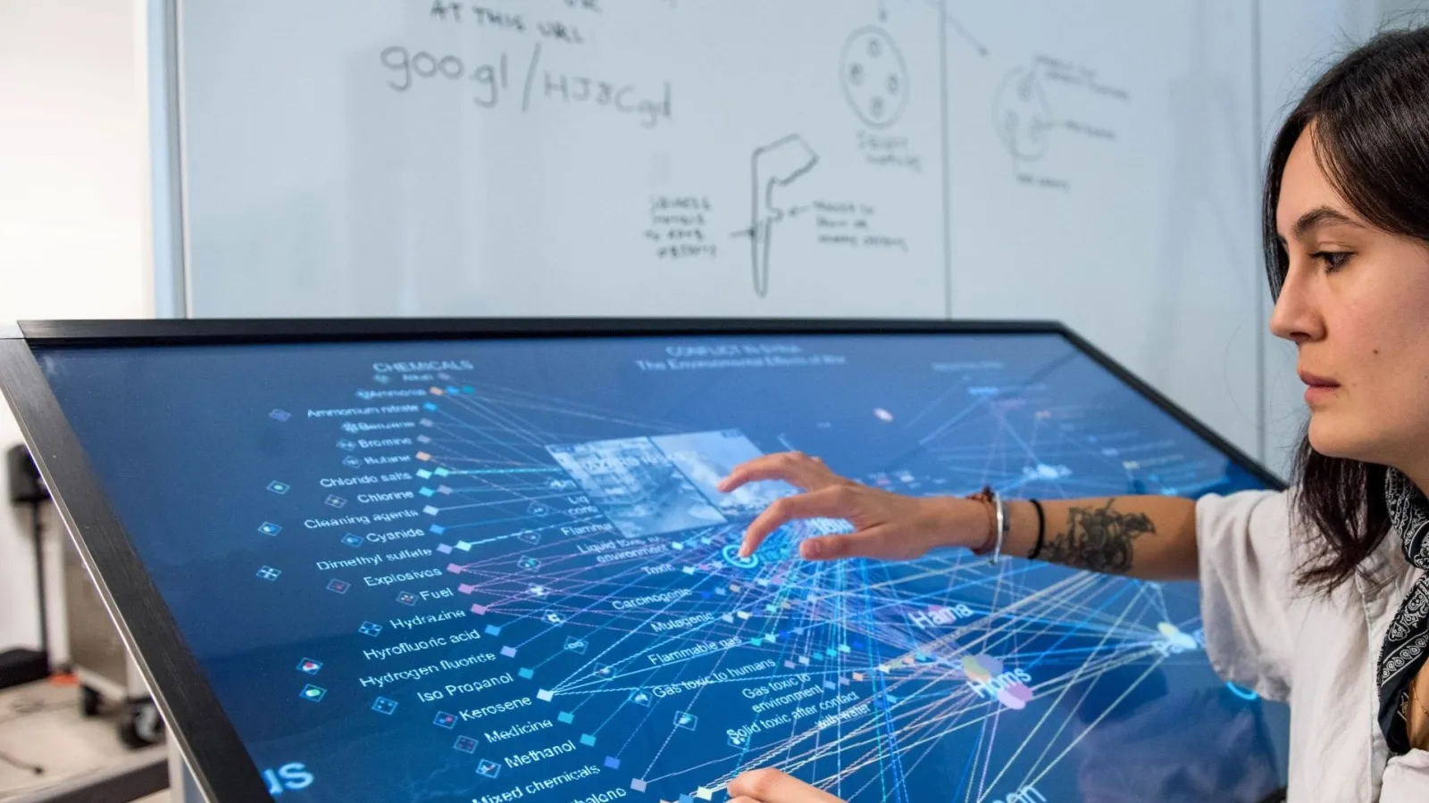 a researcher at a large computer screen
