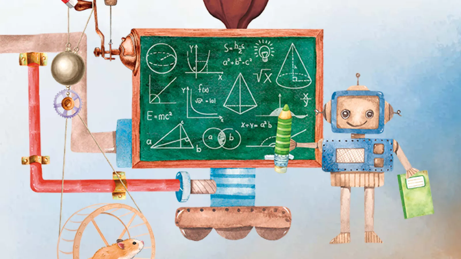 Illustration of robot and chalkboard