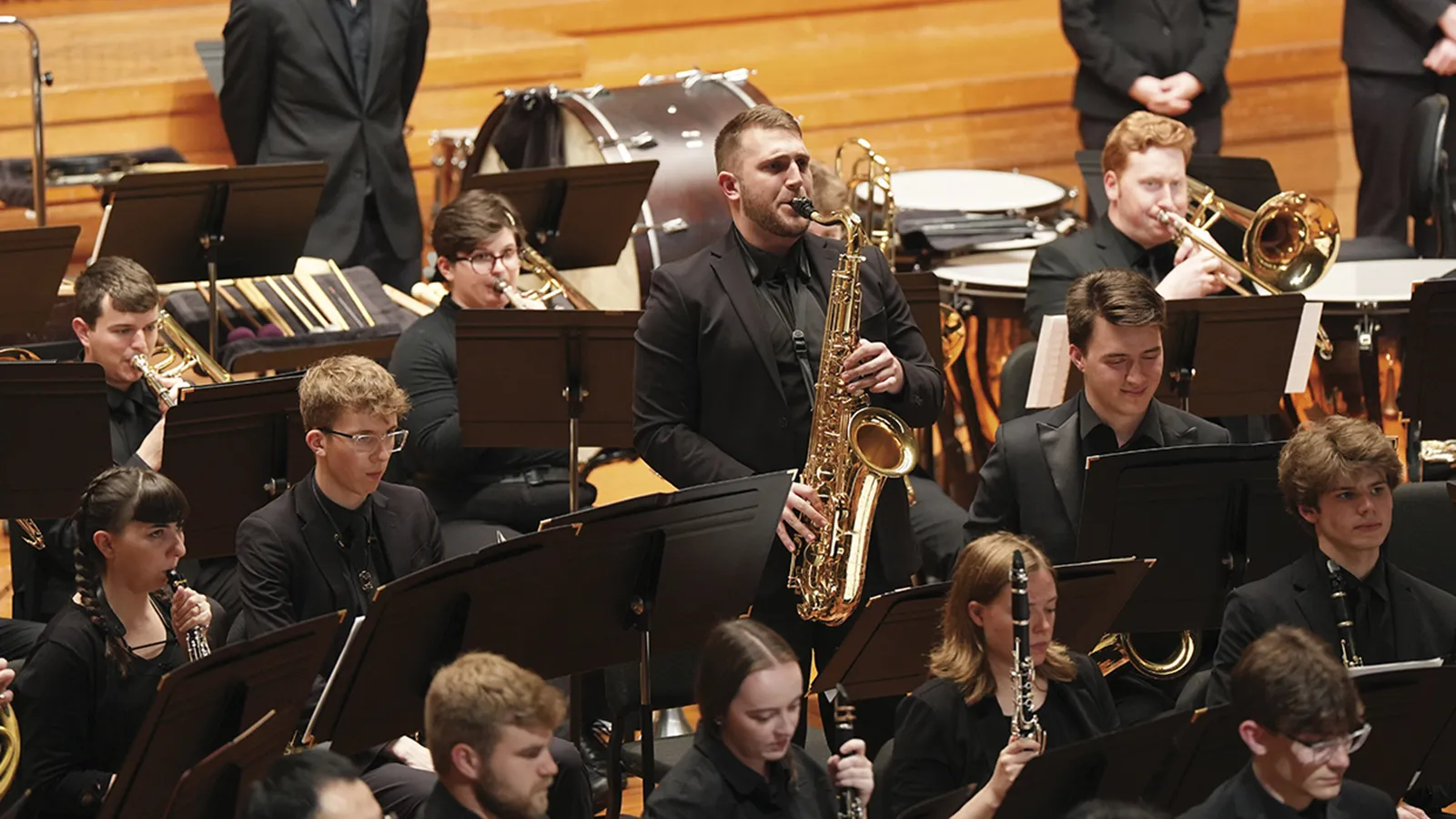 Student performing in the wind symphony