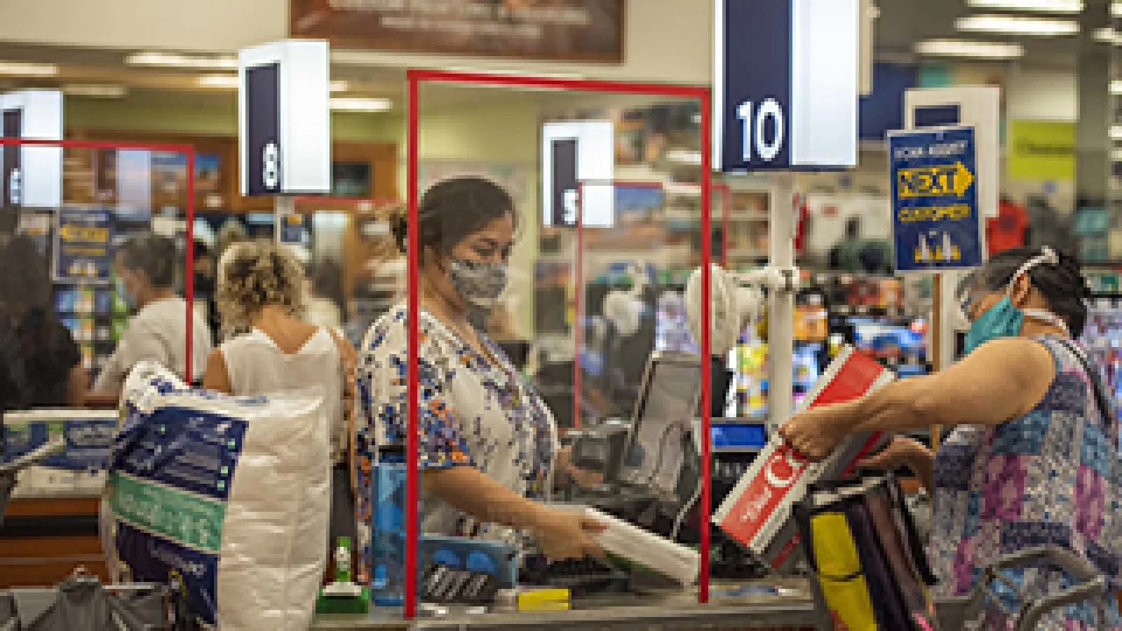 Shoppers complying with social distancing guidelines.