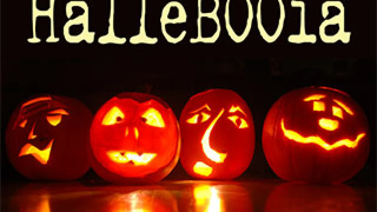 Four Jack-o-lanterns below the word HalleBOOia