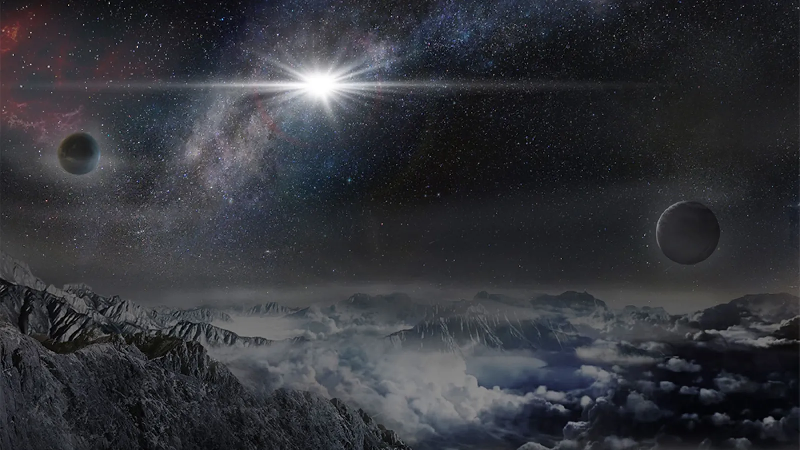 An artist's impression of the powerful, super-luminous supernova ASASSN-15lh, discovered by ASAS-SN in 2015, as it would appear from an exoplanet located about 10,000 light years away in the host galaxy of the supernova. (credit: Beijing Planetarium/Jin M