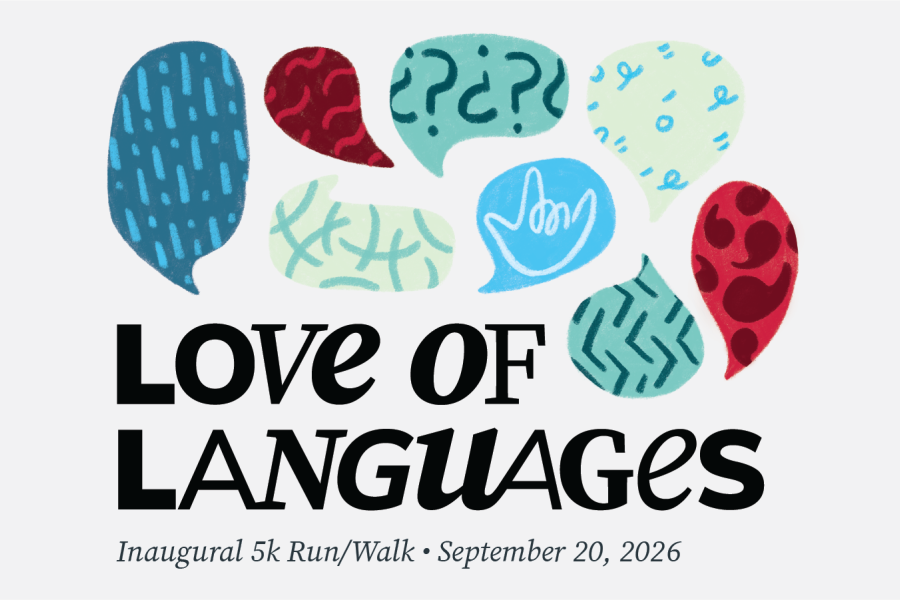 Love of Languages 5k graphic with speech bubbles
