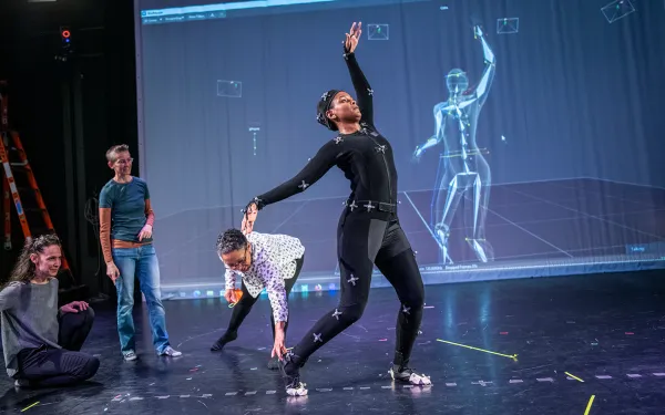 student in the motion capture lab