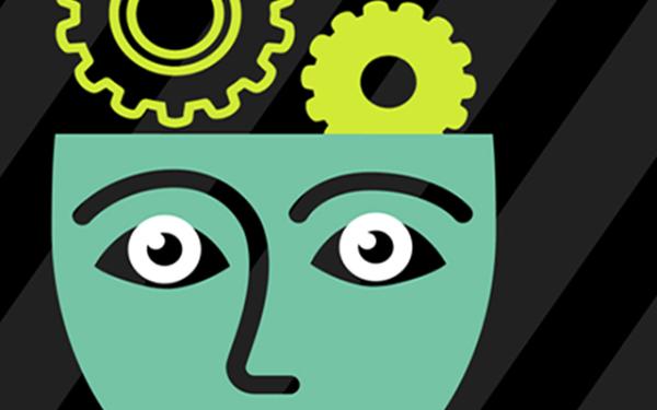 Illustration of a head with gears coming out of the top