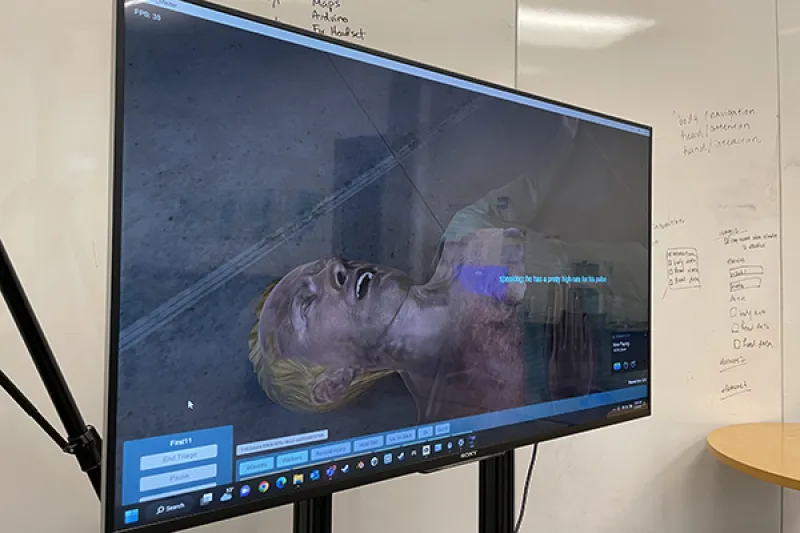A screen showing someone using the First Responder VR system