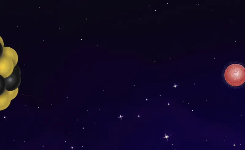 Animation of electron colliding with heavier particle.