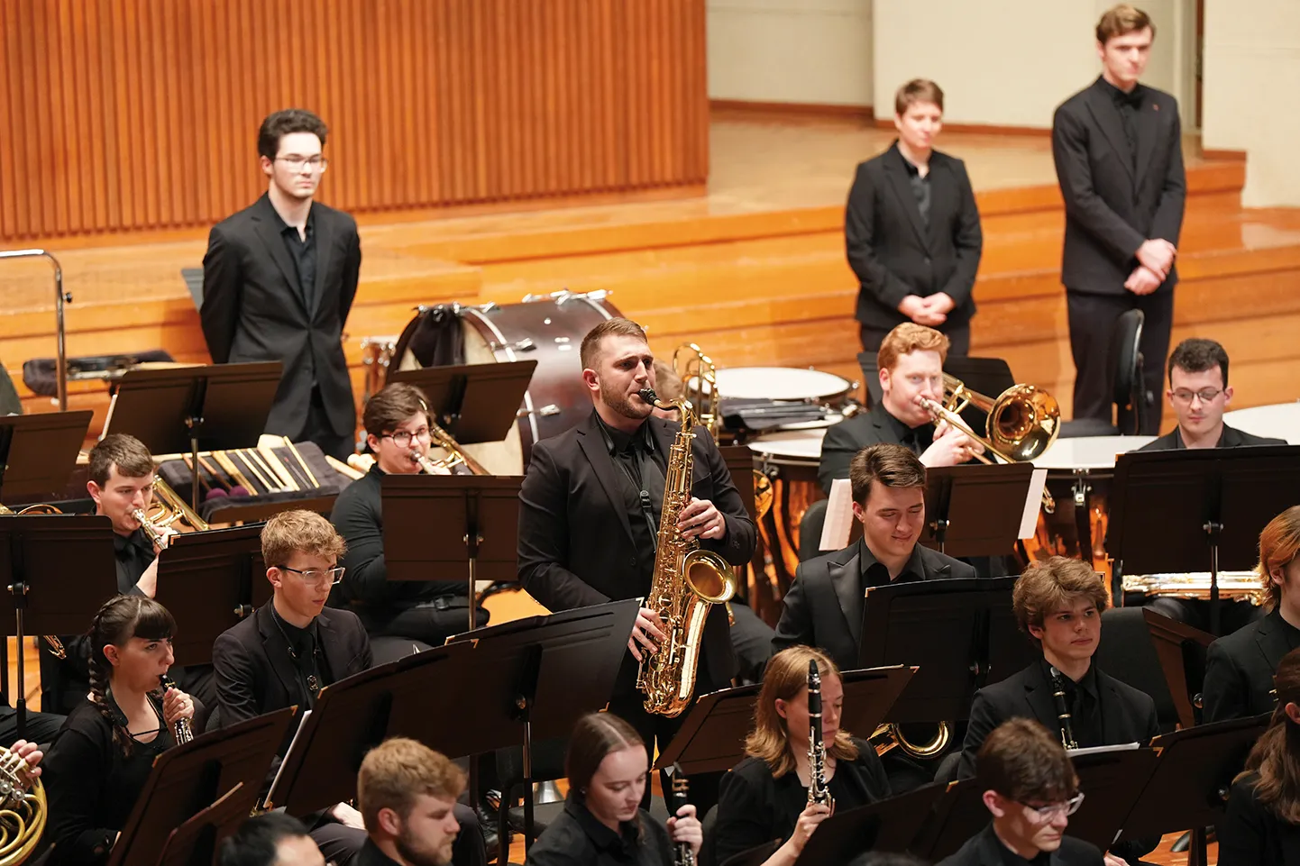 Master of Music In Saxophone Performance student, Sean Bauman, performs a solo in Beethoven Hall at the Musashino Academia Musicae.