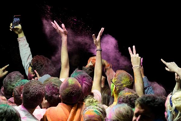 Holi color toss outside the Bharatiya Hindu Temple in Powell, Ohio. Credit: Lauren Pond Holi color toss outside the Bharatiya Hindu Temple in Powell, Ohio. Credit: Lauren Pond