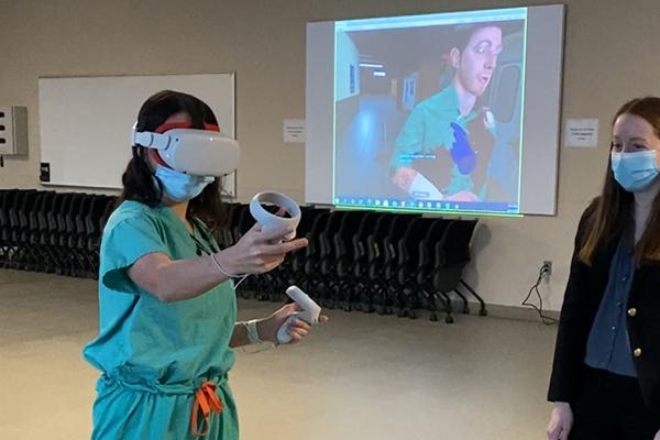 A trainee uses the First Responder VR system