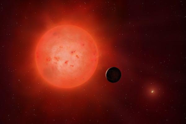a planet against two stars