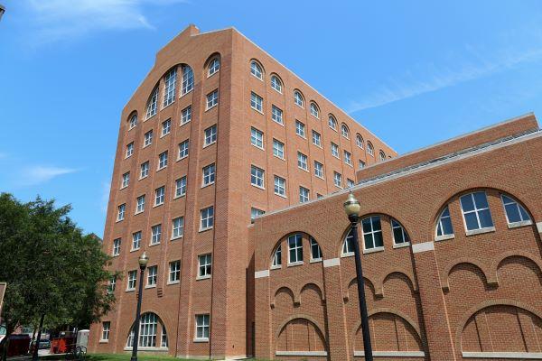 Mathematics Tower, a tall brick building