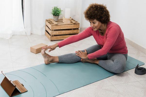a woman doing yoga