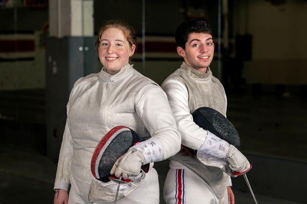 Miranda and Sammy Freedman in fencing gear