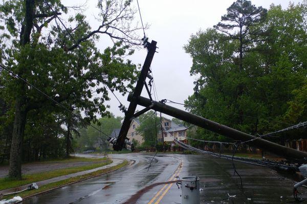 downed power lines on a residential street