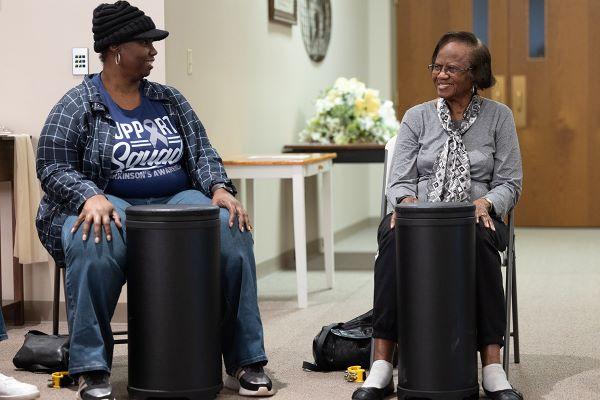 Ruthie and Yolanda Clemons play drums together