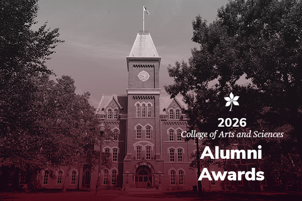 University Hall with a red overlay that reads "2026 Alumni Awards"