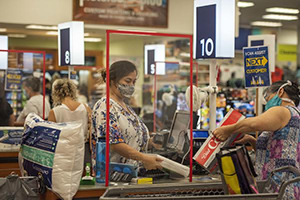 Shoppers complying with social distancing guidelines.