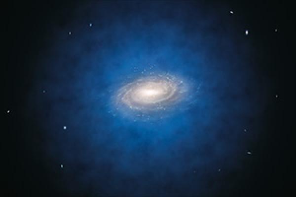 Artist's impression of the expected dark matter distribution around the Milky Way galaxy. Artist's impression of the expected dark matter distribution around the Milky Way galaxy.